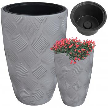 Doniczka Ryflowana Flow Slim 3D + wkład 40 Szara