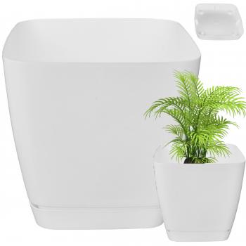 Doniczka kwadratowa z podstawką TOSCANA śr. 19 cm- Biała