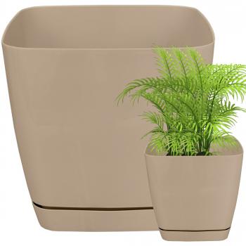 Doniczka kwadratowa z podstawką TOSCANA śr. 19 cm- Latte