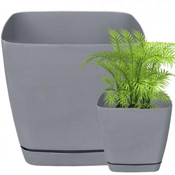 Doniczka kwadratowa z podstawką TOSCANA śr. 13 cm- Szary...