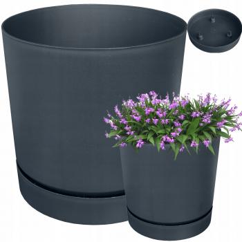 Doniczka okrągła z podstawką TUBO P śr.18 cm- Antracyt
