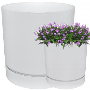 Doniczka okrągła z podstawką TUBO P śr.18 cm- Biała