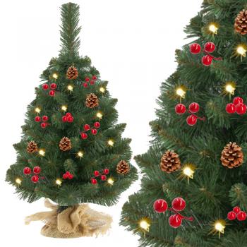 Choinka zielona 60cm + jarzębina+ szyszki+ gwiazda LED
