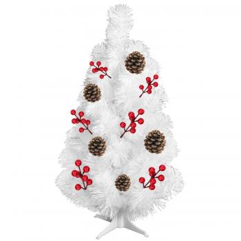 Choinka Świąteczna mała Biała ubrana szyszki - 50cm