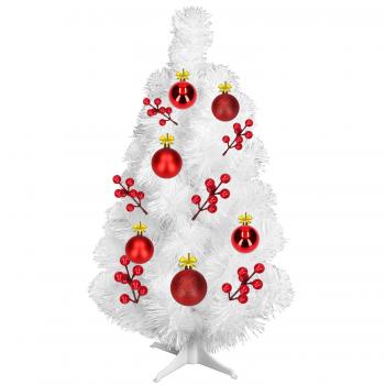 Choinka Świąteczna mała Biała ubrana Bombki czerwone - 50cm