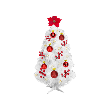 Choinka Świąteczna mała Biała ubrana Bombki czerwone - 50cm