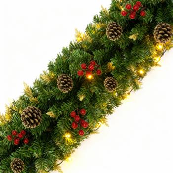 Girlanda świąteczna ubrana 270 cm złote końce- Gęsta + LED