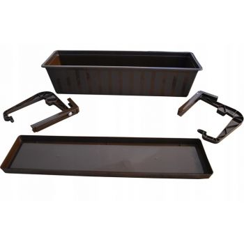 Skrzynka balkonowa +haki+ podstawka- 60cm brąz