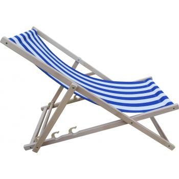 Drewniany leżak plażowy- biało-niebieski 100% bawełna